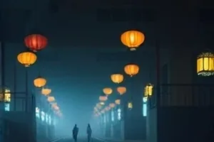 风筝线剧照，河堤上放风筝的人与拉长的细线